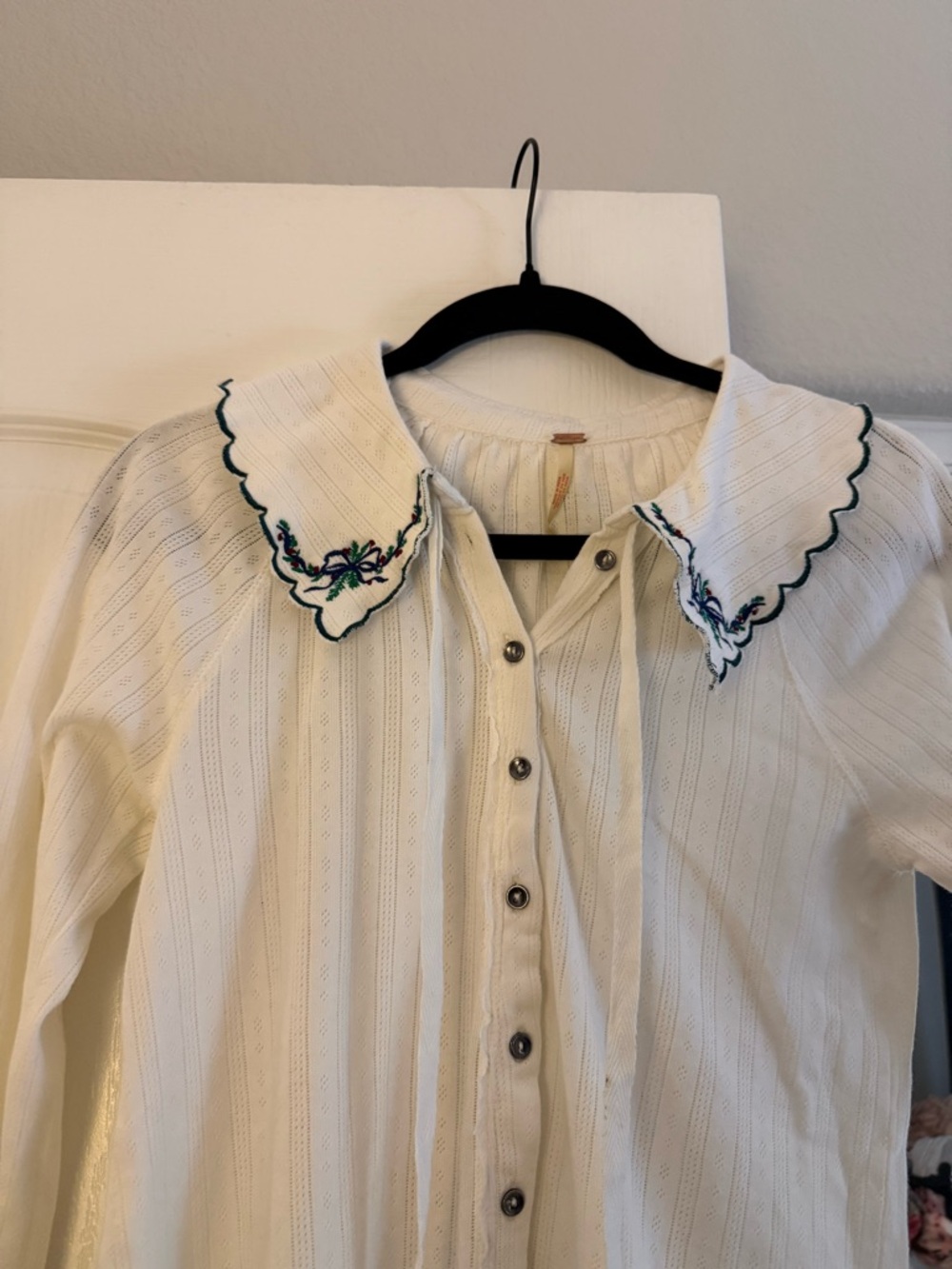 Free People Cream Ribbed Button-Up Top - Picture 2 of 5